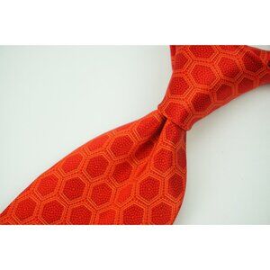 Dolcepunta Crimson Tangerine Geometric Sateen 100% Silk Tie